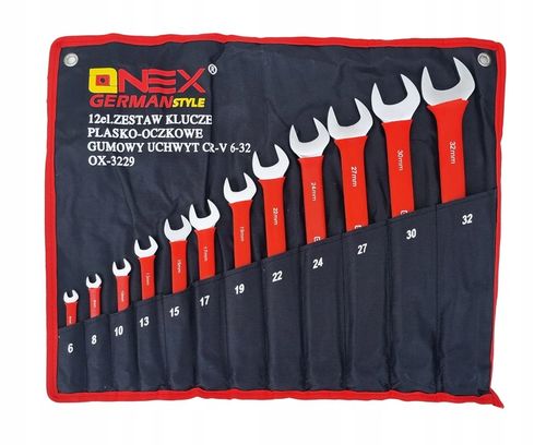 KLUCZE PŁASKO OCZKOWE 6-32mm 12el KLUCZE PŁASKIE ZESTAW KLUCZY Z GUMĄ na Arena.pl