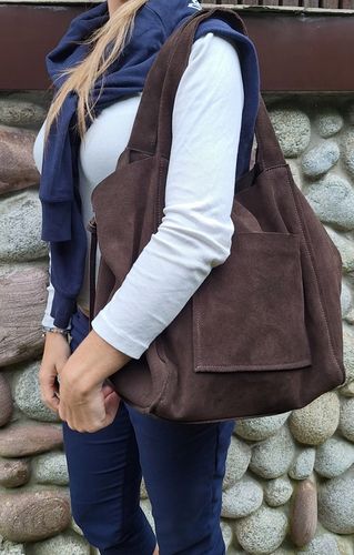 Torebka CZEKOLADOWA zamszowa shopper Vera Pelle SKÓRA ZAMSZ NATURALNY na Arena.pl