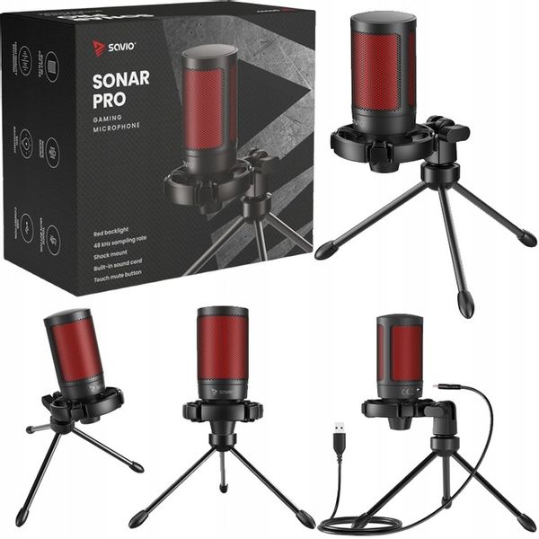 Mikrofon Pojemnościowy Gamingowy Studyjny USB statyw SAVIO SONAR PRO 01 zdjęcie 1