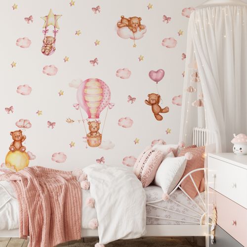 Naklejki Dziecięce Misie Chmury Balony Gwiazdy Kokardki ZESTAW 120cm x 60cm na Arena.pl