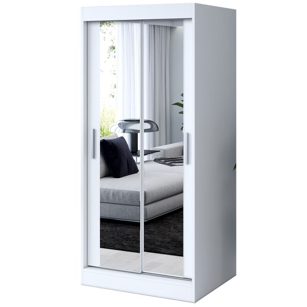 Szafa Przesuwna 90cm KARL Biała Garderoba Lustra zdjęcie 1