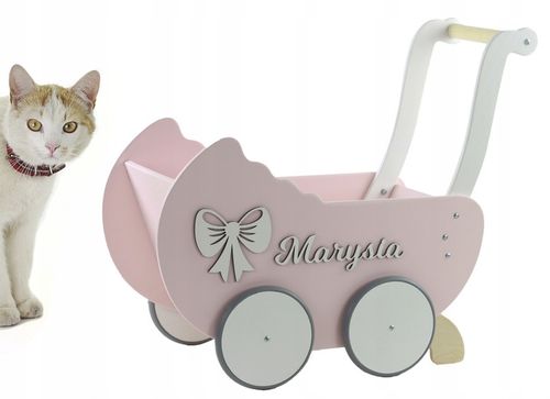 drewniany WÓZEK DLA LALEK +IMIĘ + POŚCIEL +stopery na Arena.pl