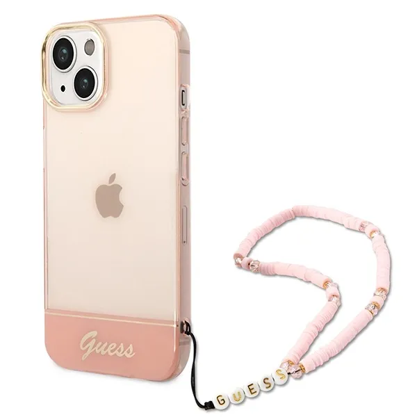 Etui Guess Translucent Pearl Strap na iPhone 14 Plus - różowe zdjęcie 1