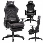 Fotel gamingowy z podnóżkiem ergonomiczny obrotowy regulowany czarny