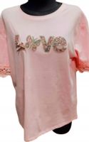 Bluzka jasny róż z koronką i cyrkoniami ,z printem bawełna L/XL HIT
