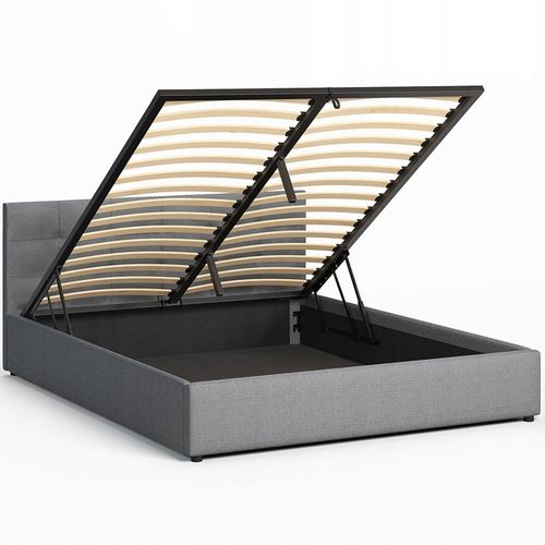 Łóżko tapicerowane 140×200 z pojemnikiem i zagłówkiem Mira szare na Arena.pl