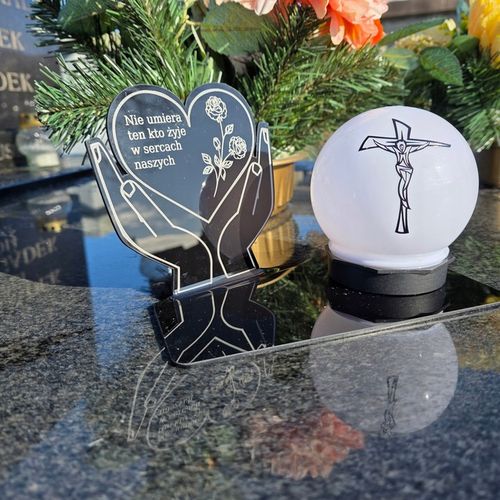 ZNICZ z Kulą Solarną na Grób STATUETKA LED NA CMENTARZ Wieczny Szkło Akryl na Arena.pl