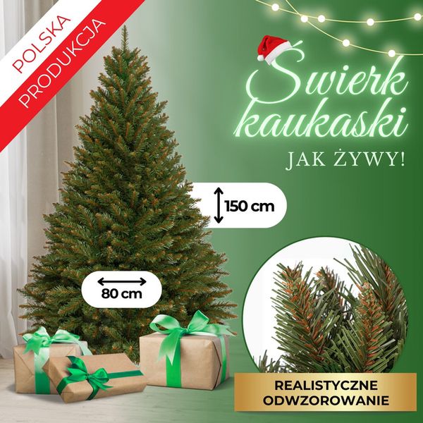 Choinka sztuczna premium 150 cm świerk kaukaski zdjęcie 3