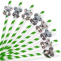 PAPIEROWE SŁOMKI URODZINOWE OZDOBA - ZWIERZĘTA MIŚ KOALA - 8 szt.