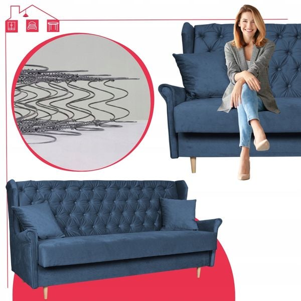 Wersalka niebieska uszak SOFA z funkcją spania welur GAJA Family Meble zdjęcie 16