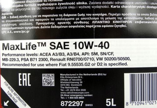 OLEJ VALVOLINE MAXLIFE 10W-40 5L na Arena.pl