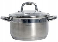 GARNEK Z POKRYWĄ SZKLANĄ 2,5 L 18 CM STALOWY VELIO GRUBE DNO INDUKCJA