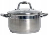 GARNEK Z POKRYWĄ SZKLANĄ 2,5 L 18 CM STALOWY VELIO GRUBE DNO INDUKCJA