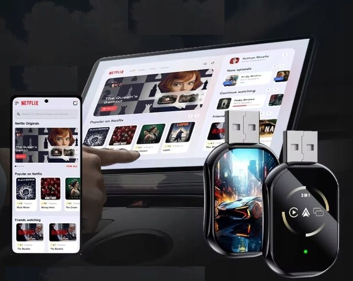 BEZPRZEWODOWY ADAPTER SAMOCHODOWY ANDROID AUTO APPLE CARPLAY 3W1 zdjęcie 3