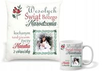 Zestaw PODUSZKA i KUBEK nadruk PREZENT na święta ze zdjęciem dla rodziców