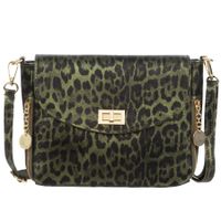 VERA PELLE torebka skórzana listonoszka w panterkę z paskiem V667 oliwkowa