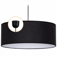 Lampa wisząca DUŻY ABAŻUR CZARNY LEN 50 cm zwis kabel Klosz żyrandol 1x E27