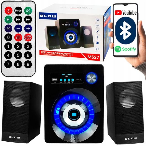 Głośniki komputerowe 2.1 BLUETOOTH SD USB AUX LED zdjęcie 1
