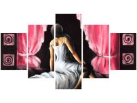 75CM 120 OBRAZ 5 ELEM PIĘKNA DZIEWCZYNA CZERWIENI ŚCIENNY DRUK