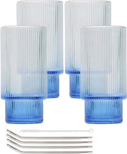 Zestaw 4 Szklanek do Napojów z Metalowymi Słomkami na Arena.pl