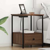 Nocna szafka z stacją ładującą z szufladą 2 pcs Brązowy dąb