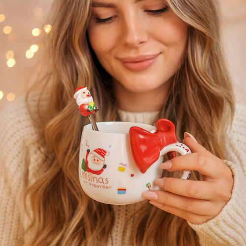 kubek świąteczny z kokardą - zestaw w pudełku z łyżeczką 400 ml kb25cze na Arena.pl