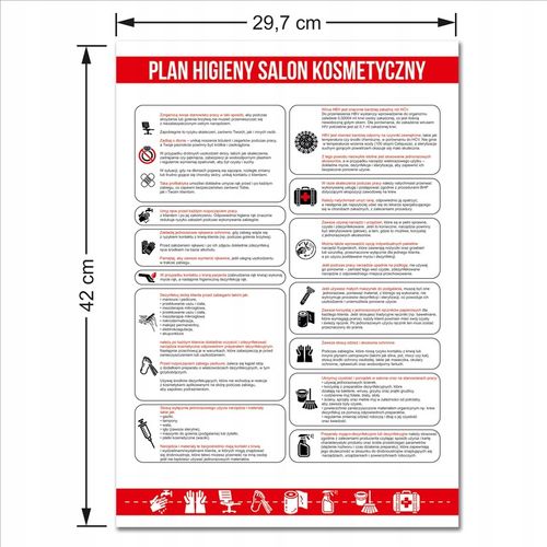 TABLICA INFORMACYJNA PLAN HIGIENY SALONU KOSMETYCZNEGO HIPS A3 Druk UV na Arena.pl