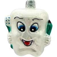 Bombka choinkowa szklana: Uśmiechnięty ząbek z pastą i szczoteczką: morski