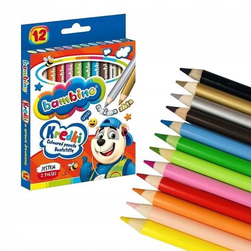 KREDKI BAMBINO JUMBO 12 KOLORÓW OŁÓWKOWE DREWNIANE I GRUBE na Arena.pl