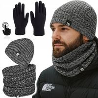 zimowy KOMPLET Męski CZAPKA + KOMIN szal+ RĘKAWICZKI DOTYKOWE Ciepły