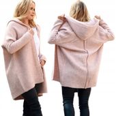 F618 Gruby KARDIGAN oversize KAPTUR, gładki