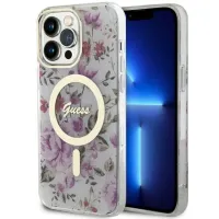 Etui Guess Flower MagSafe na iPhone 14 Pro - przezroczyste