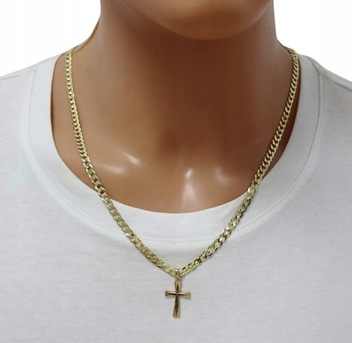 ZŁOTY PEŁNY ŁAŃCUSZEK MĘSKI PANCERKA Z KRZYŻYKIEM PR. 925 585 GRAWER GRATIS na Arena.pl