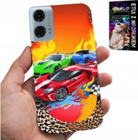 ETUI DO MOTOROLA G24 / G04 - DLA DZIECI, SAMOCHODY WYŚCIGOWE + FOLIA