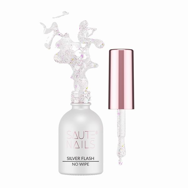 SAUTE NAILS Top hybrydowy SILVER FLASH TOP NO WIPE - 8ml zdjęcie 1