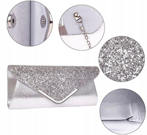 Kopertówka Torebka Wieczorowa Srebrna Wizytowa na Arena.pl