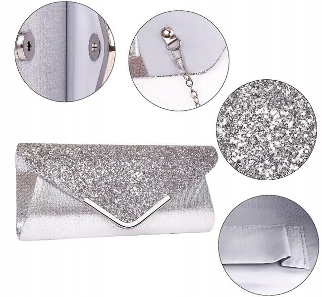 Kopertówka Torebka Wieczorowa Srebrna Wizytowa zdjęcie 9