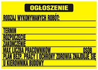 tablica budowlana ogłoszenie bioz 700*500mm - tab 70*50