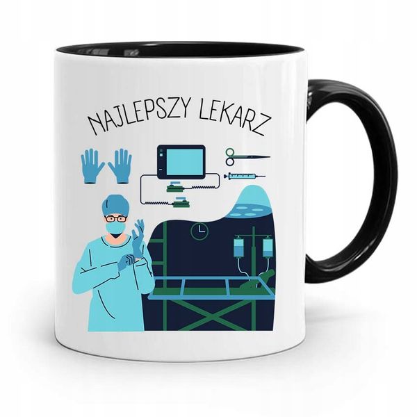 Kubek Czarny Prezent Dla Doktora Najlepszy Lekarz Z Nadrukiem Ze Zdjęciem zdjęcie 1