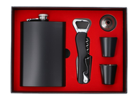 Czarna Piersiówka ok. 240 ml + 2 Kieliszki + Lejek w Prezentowym Pudełku