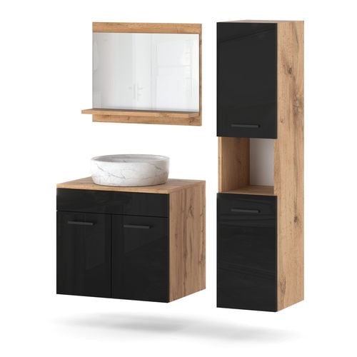 Meble Łazienkowe 90cm Szafka Umywalka Szuflady Słupek Wotan Czarny Połysk na Arena.pl