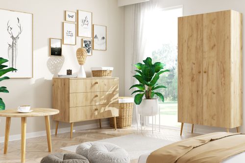 Szafa + 5 półek na wysokich drewnianych nogach - Dąb Craft złoty na Arena.pl