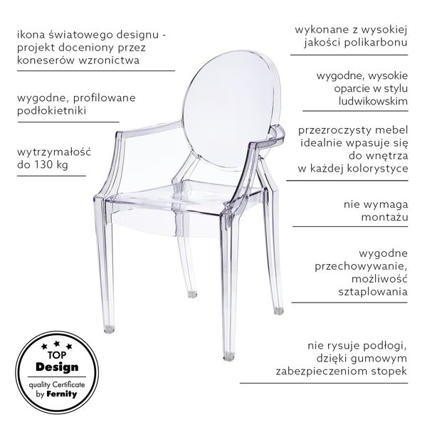 Krzesło Royal inspirowane Louis Ghost transparentne zdjęcie 5