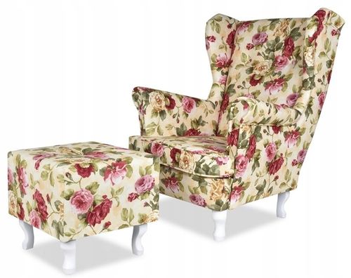 Fotel uszak ARI PRINT podnóżkiem skandynawski  roże jasne na Arena.pl