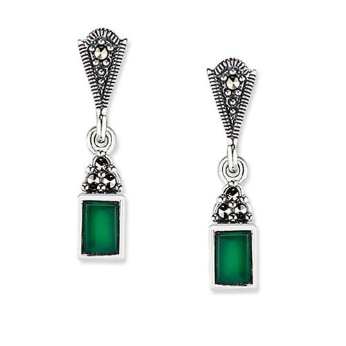 srebrne zielone kolczyki z agatem i markazytami - kdm5942 na Arena.pl