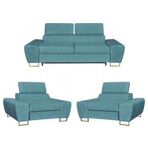 Zestaw mebli wypoczynkowych Bosso Sofa 2os fotele niebieskie Family Meble na Arena.pl