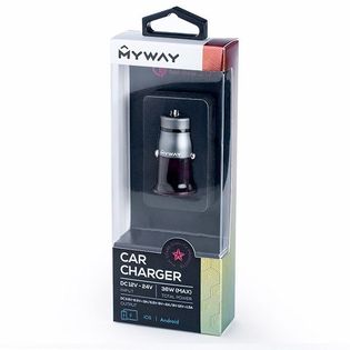Ładowarka samochodowa MYWAY 12/24V, szybkie ładowanie Quick Charge 3.0, 1x USB + kabel z zespoloną wtyczką microUSB / Lightning