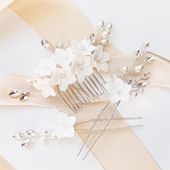 Komplet kwiatowych ozdób z kryształkami kwiatami listkami ślub BOHO