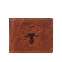 portfel męski brązowy poziomy ze znakiem zodiaku