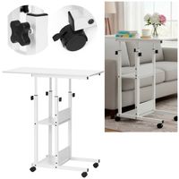 Stolik na kółkach regulowany 76-86 cm biurko mobilne pod laptopa biały